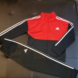 Kids adidas Red and Black Two-Piece Track Set Size 8
